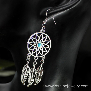 Dream Catcher Pendant Earrings Alloy Feather Dangle Earrings